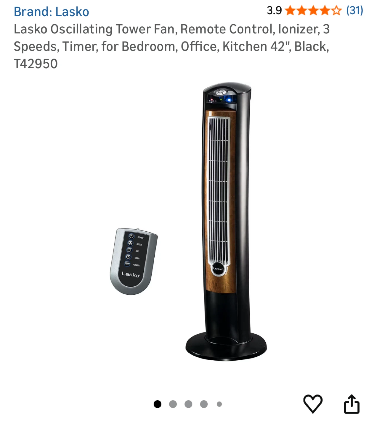 Lasko Oscillating Tower Fan with Remote - photo 4