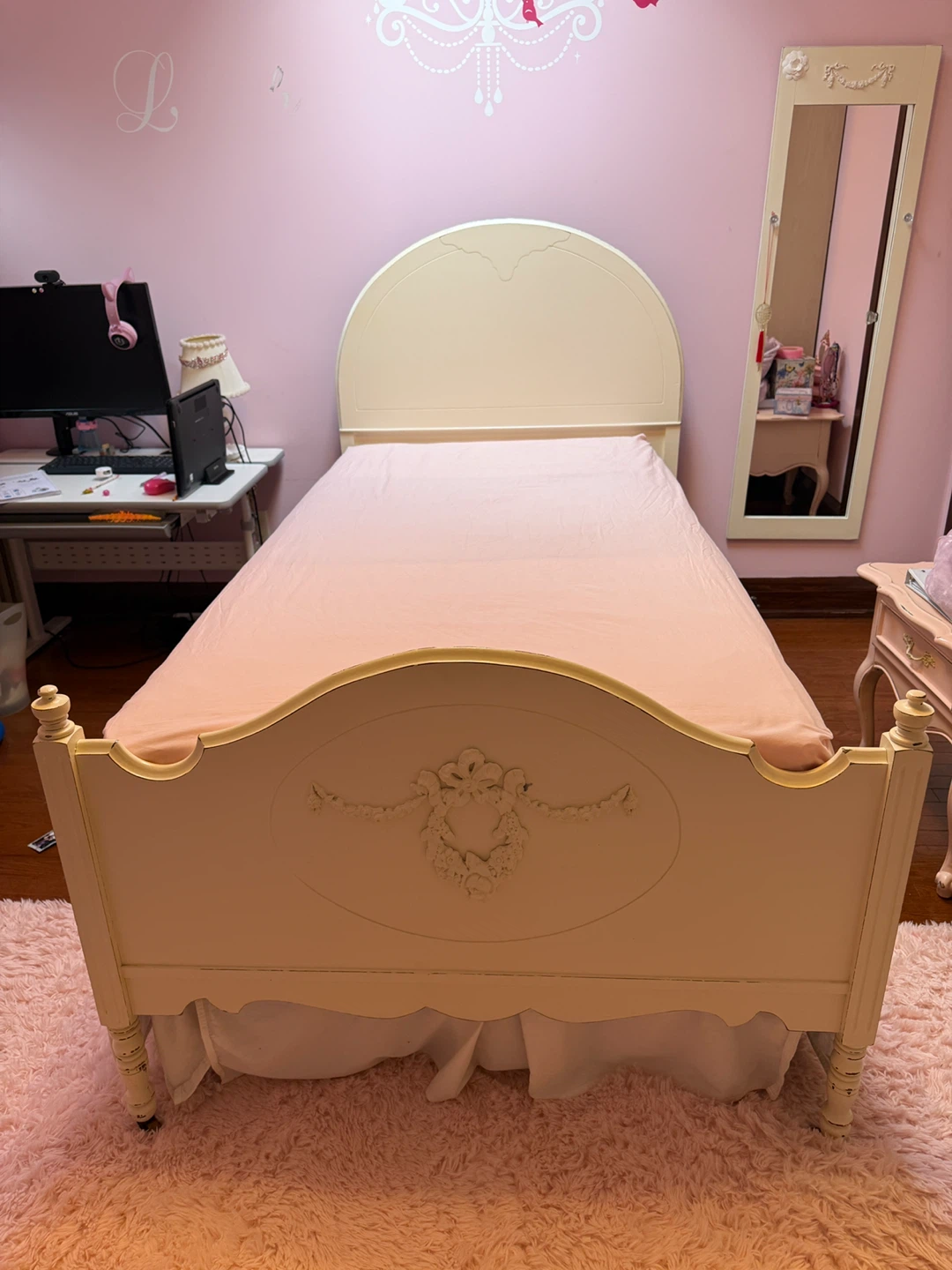 Cream French Provincial Twin Bed Frame & Mattress