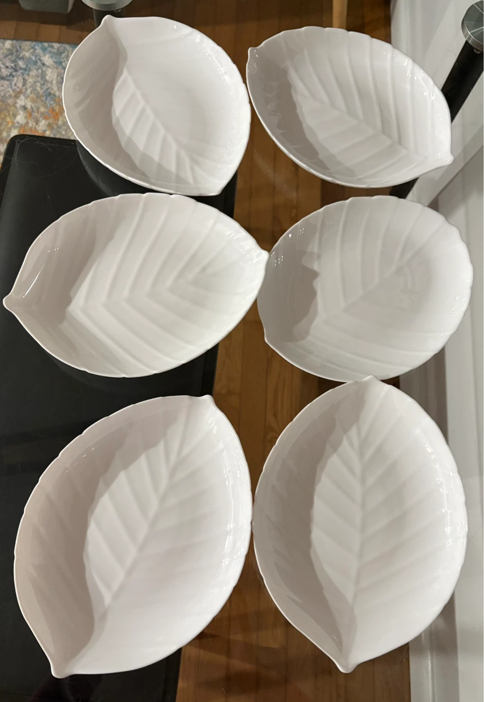 Set of 6 All for You Leaf Shaped White Serving Dishes