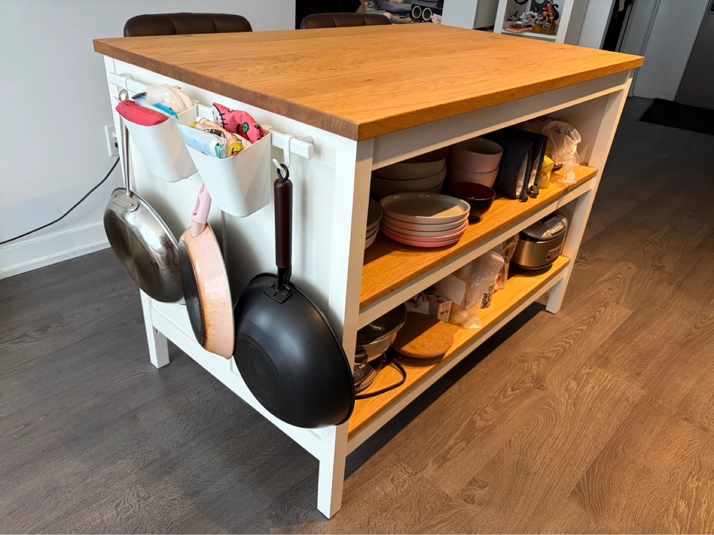 Kitchen Island with Storage and Hanging Hooks