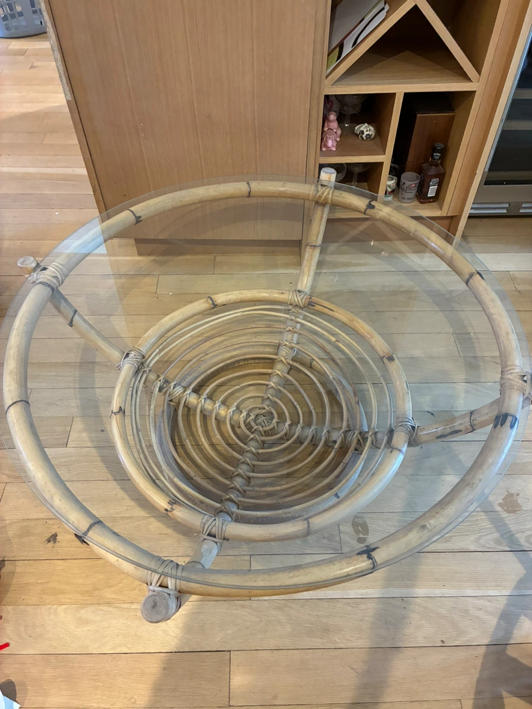 Rattan and Glass Round Coffee Table