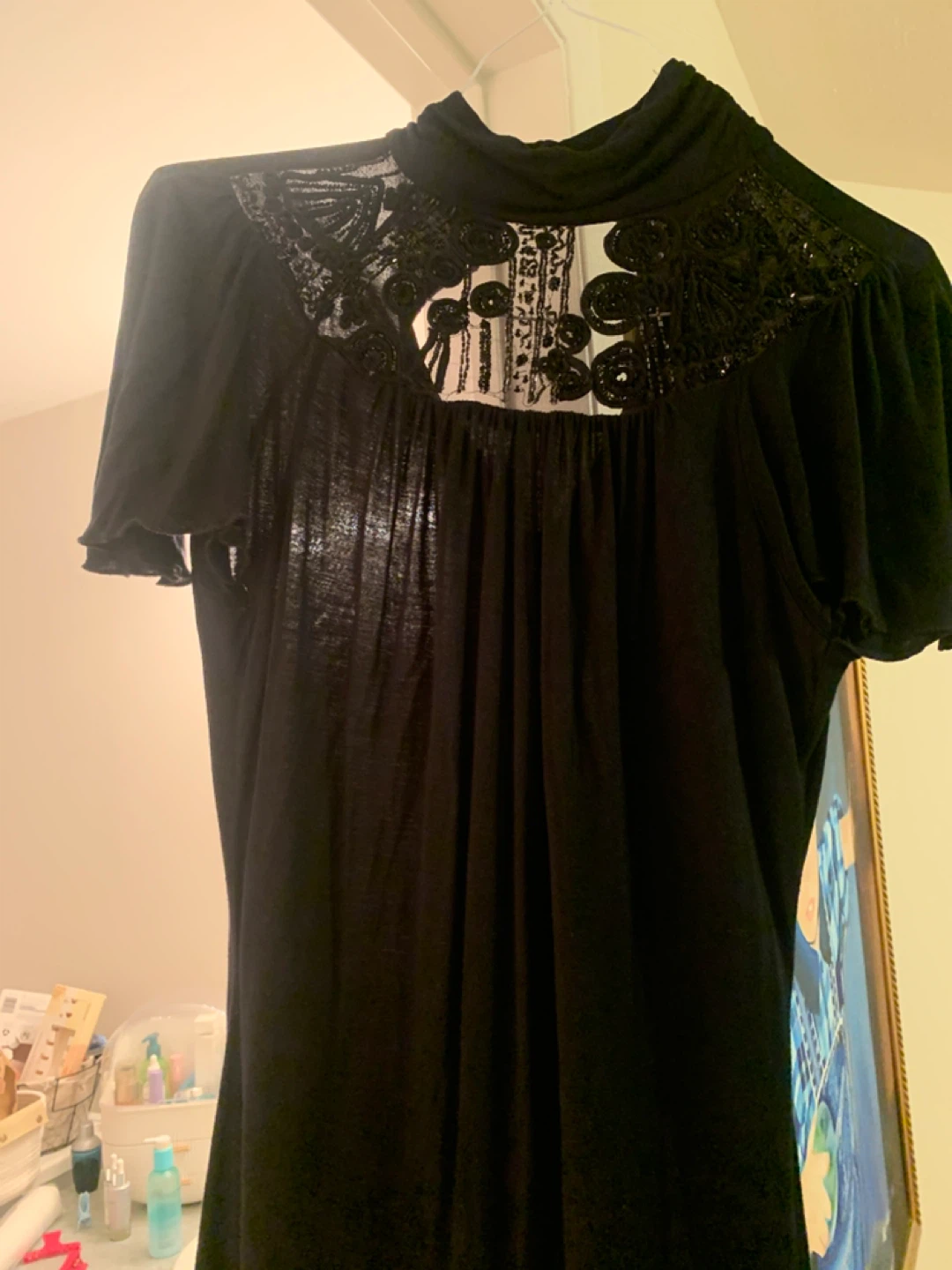 Black Embellished Mock Neck Top