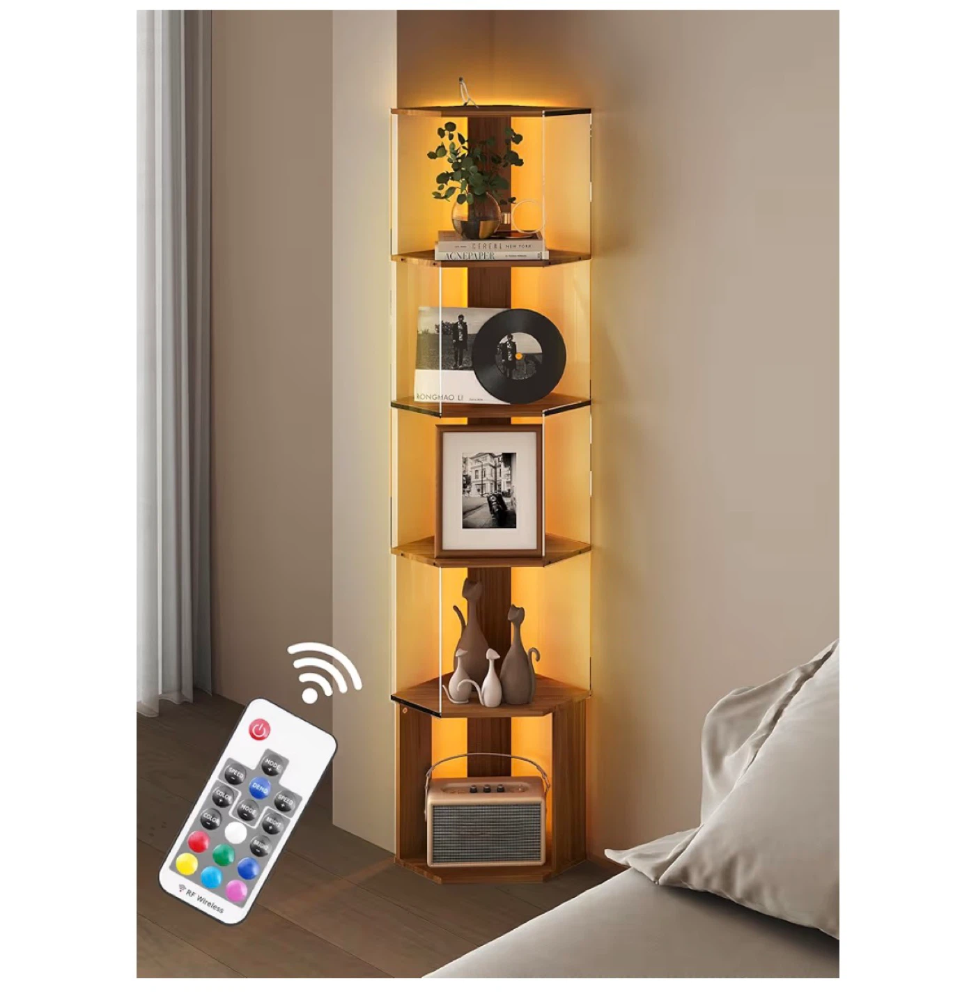 5-Tier Corner Shelf with LED Lights