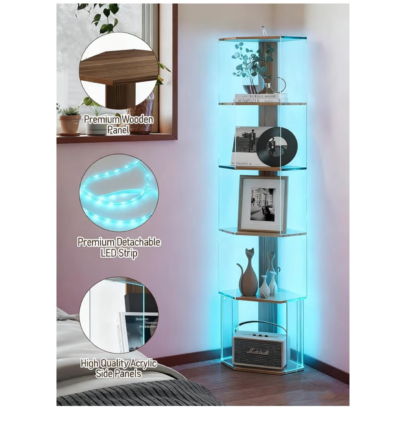 5-Tier Corner Shelf with LED Lights - photo 4