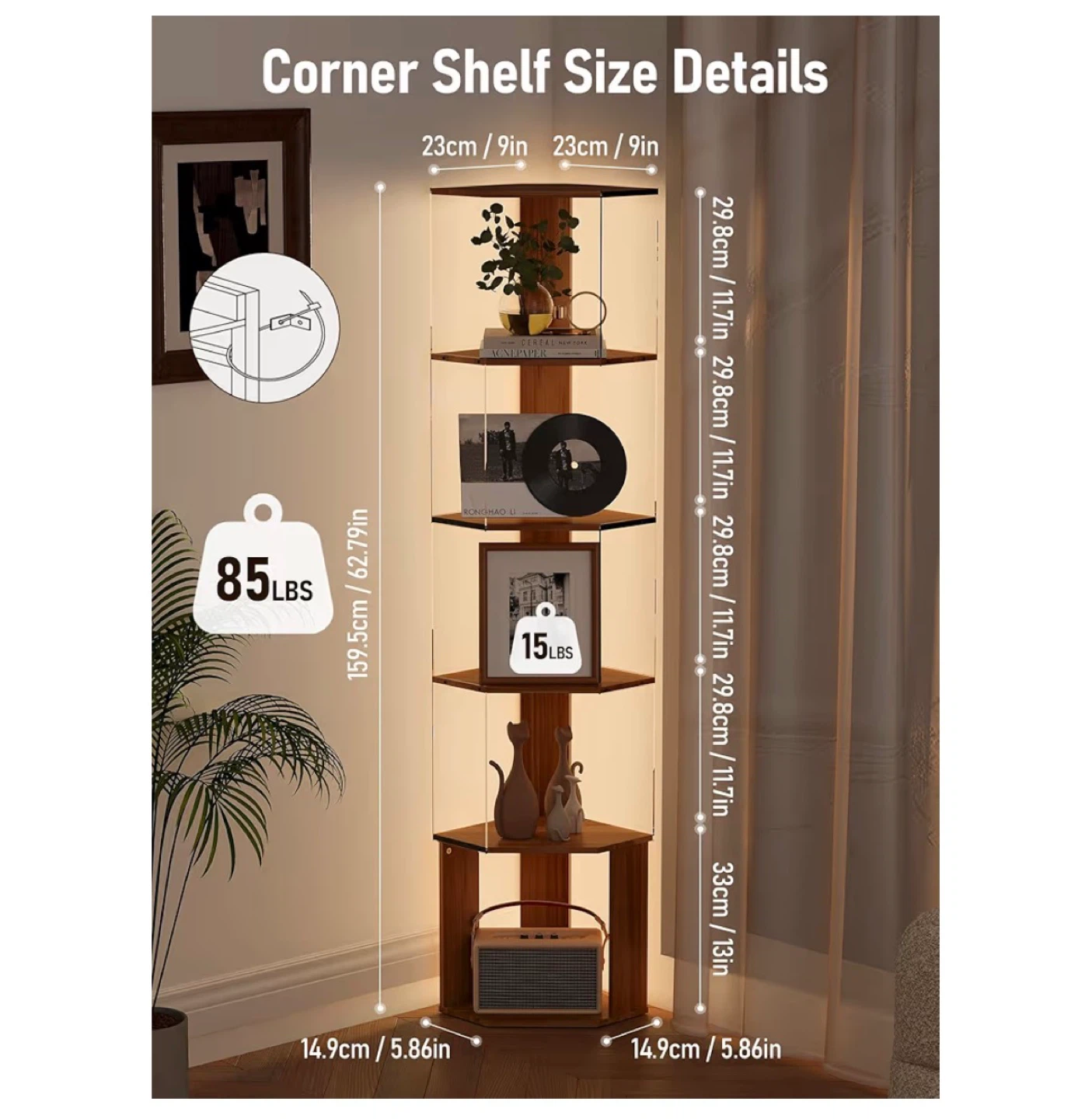 5-Tier Corner Shelf with LED Lights - photo 3