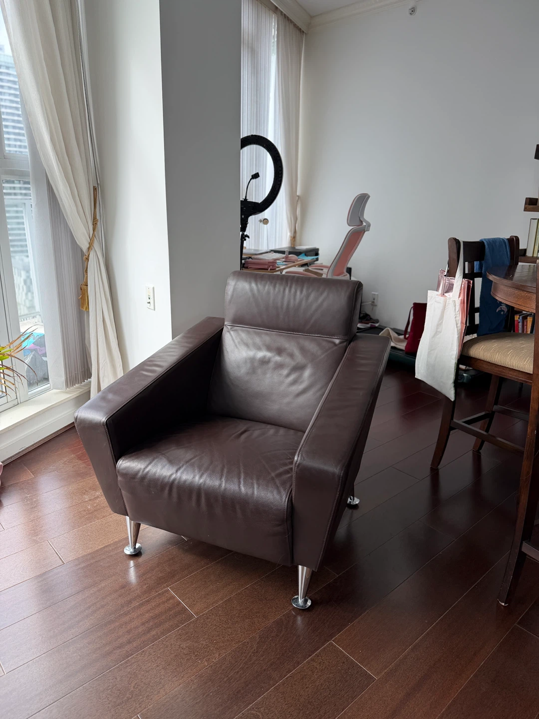 Brown Leather Armchair and Ottoman Set - photo 3