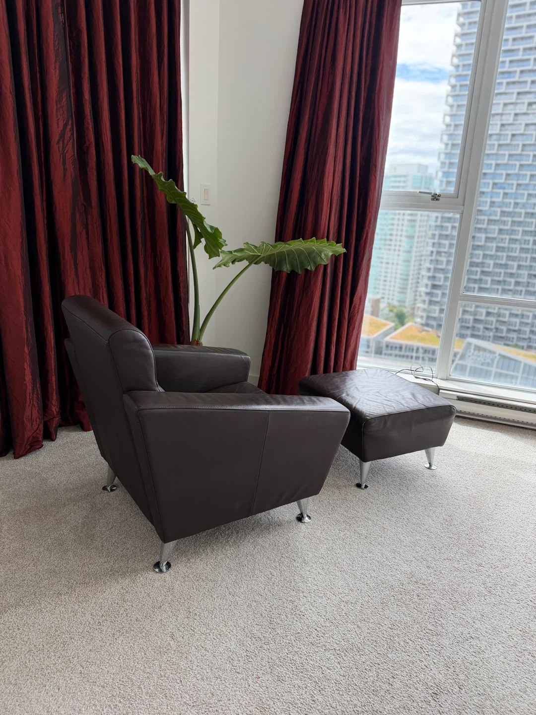 Brown Leather Armchair and Ottoman Set - photo 2