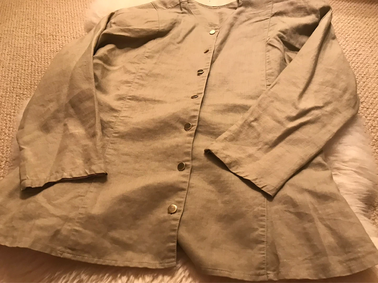 Linen Blend Button-Up Jacket with Tie Back