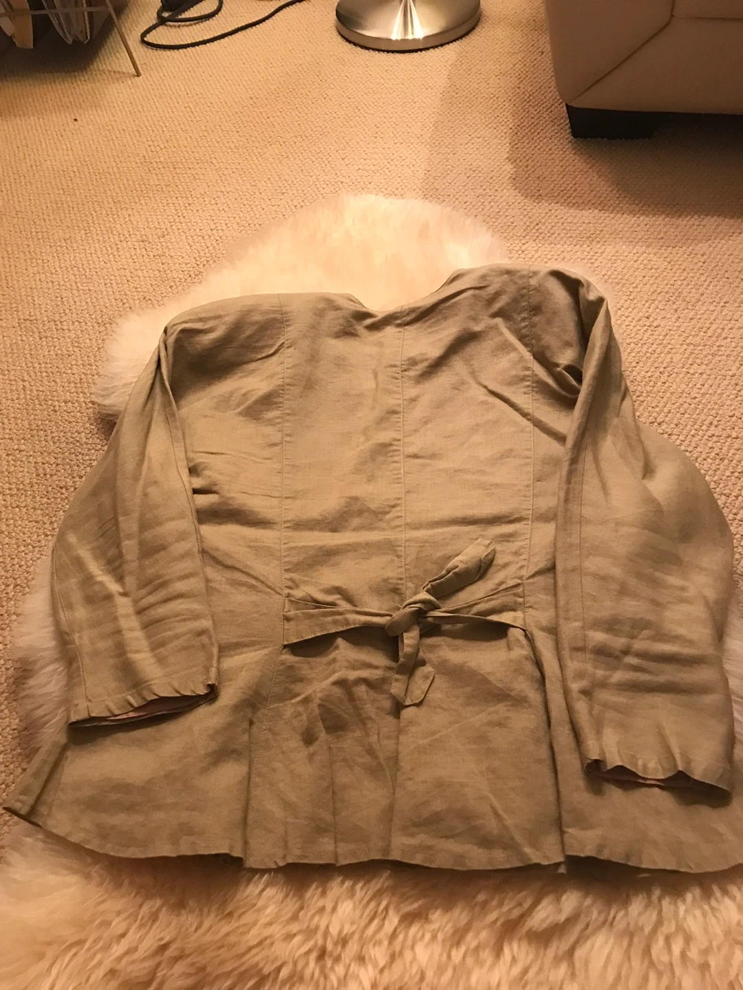 Linen Blend Button-Up Jacket with Tie Back - photo 3