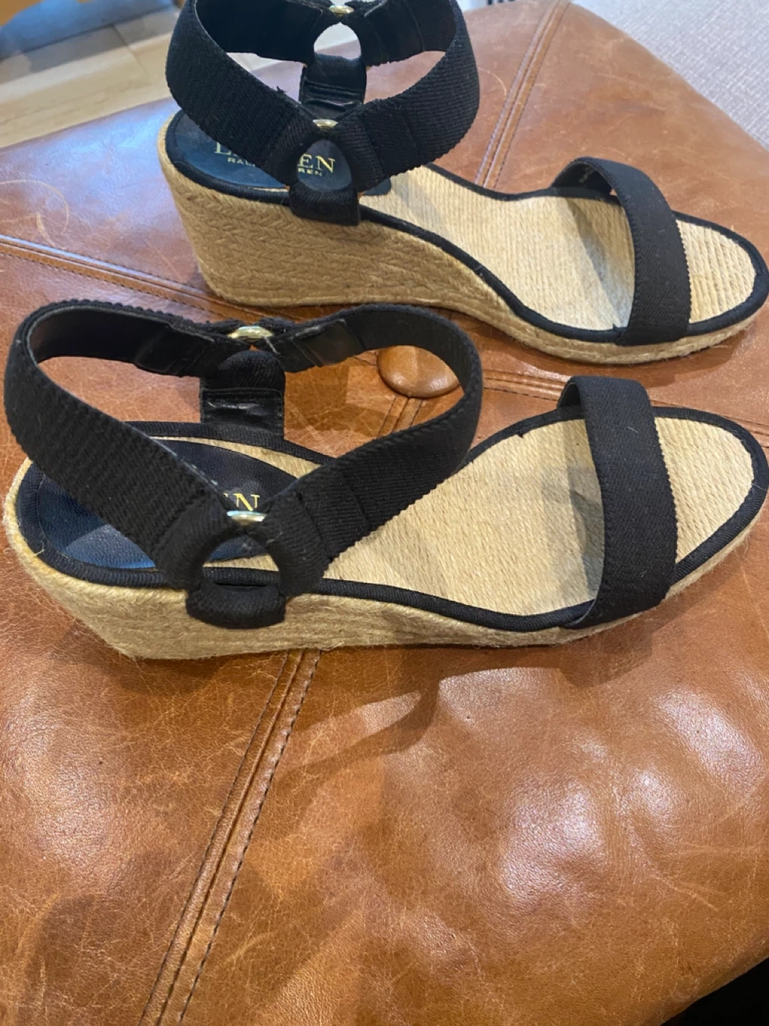 Lauren Ralph Lauren Black Espadrille Wedge Sandals Size 8 - photo 2