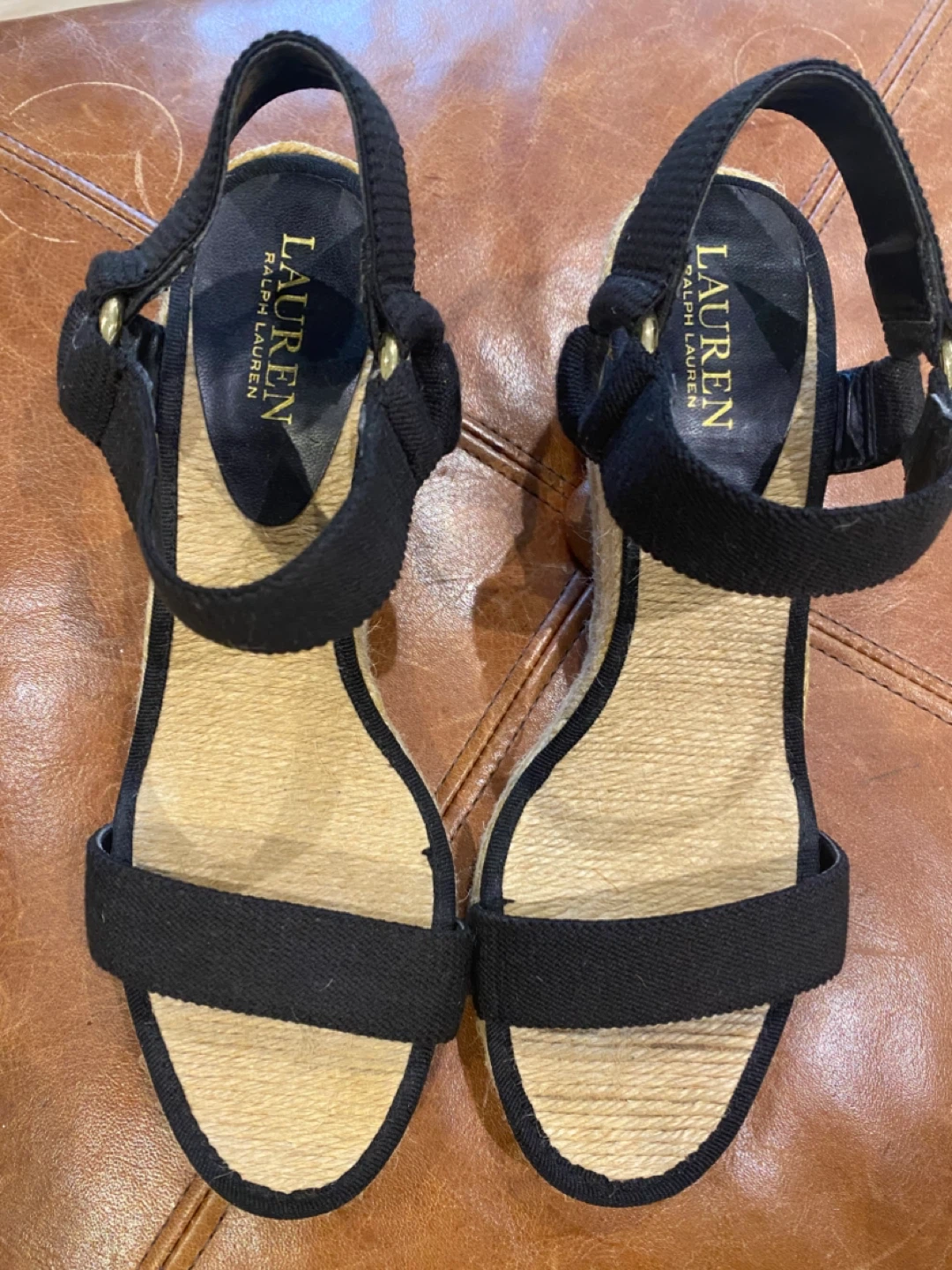 Lauren Ralph Lauren Black Espadrille Wedge Sandals Size 8