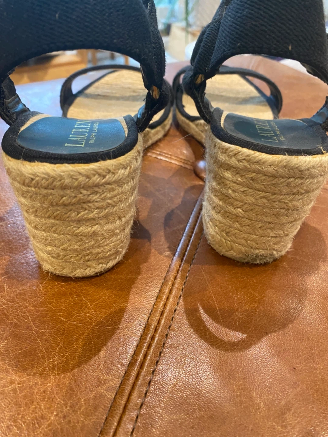 Lauren Ralph Lauren Black Espadrille Wedge Sandals Size 8 - photo 3