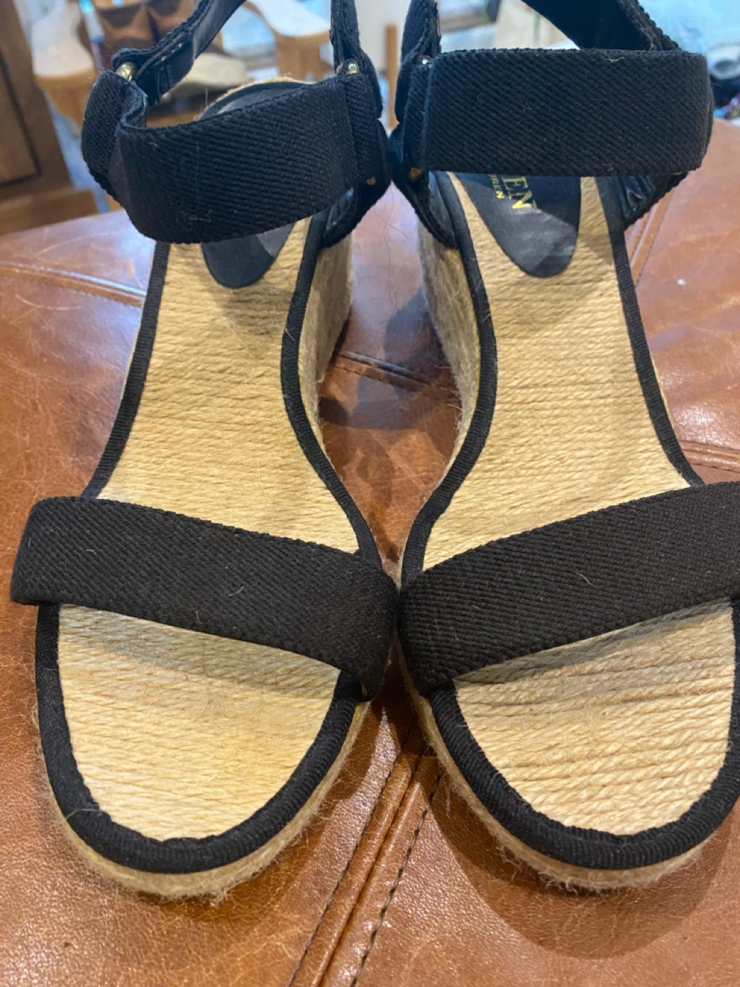 Lauren Ralph Lauren Black Espadrille Wedge Sandals Size 8 - photo 4