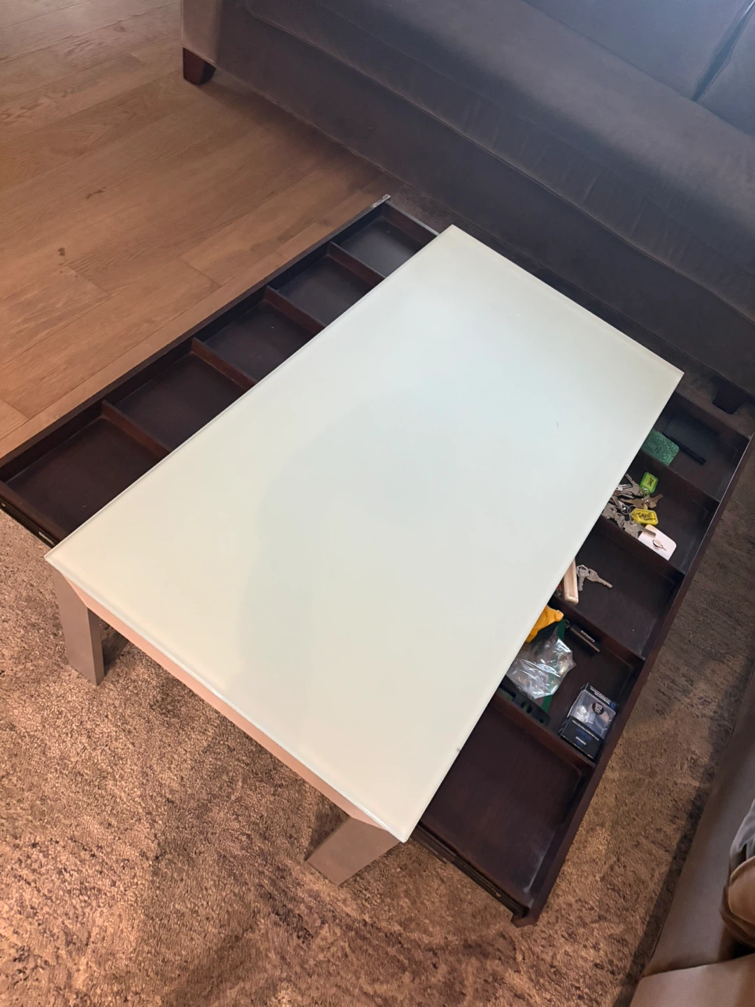 Coffee Table with Frosted Glass Top and Storage - photo 2