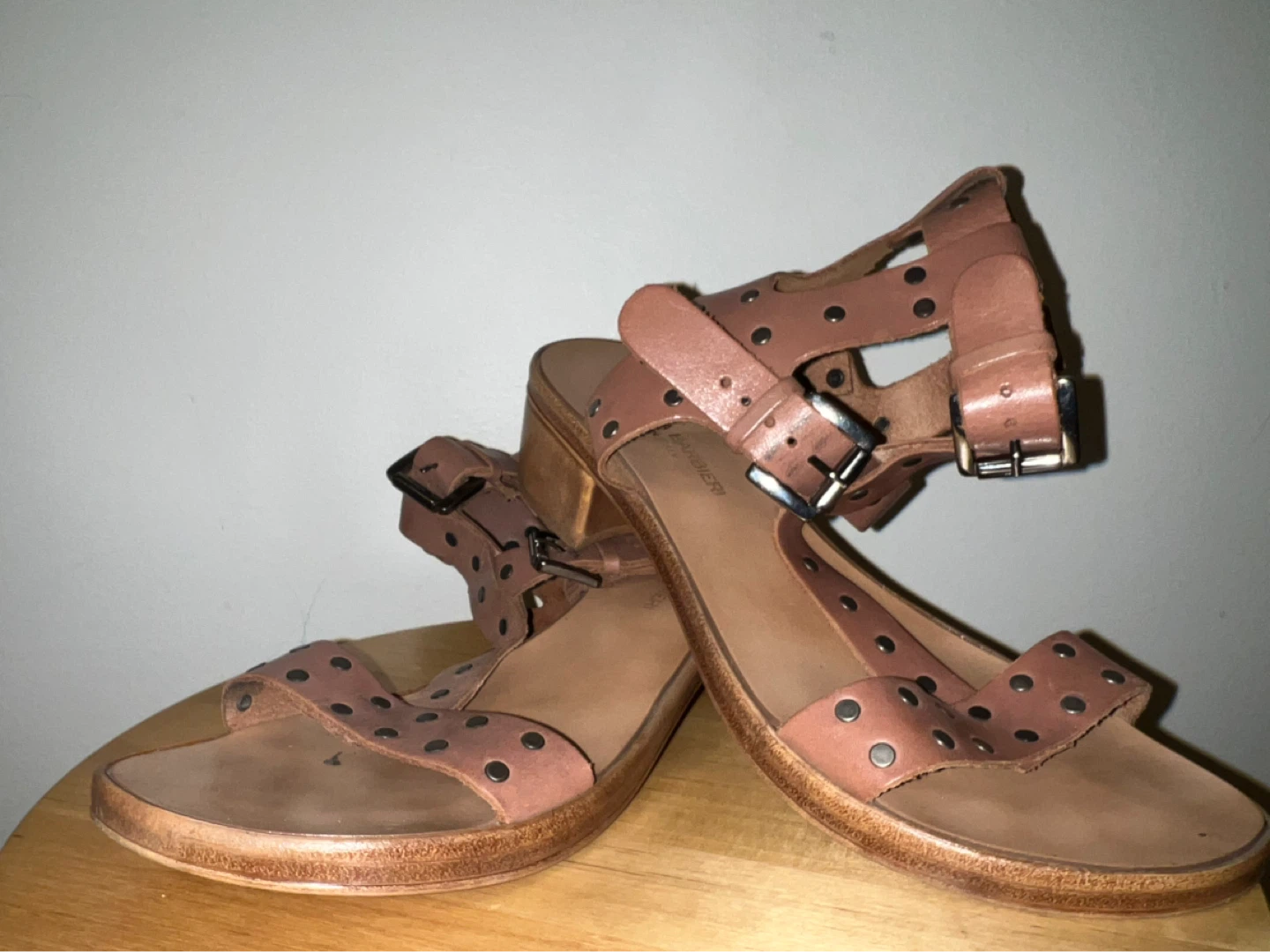 Brown Leather Studded Heeled Sandals - photo 2