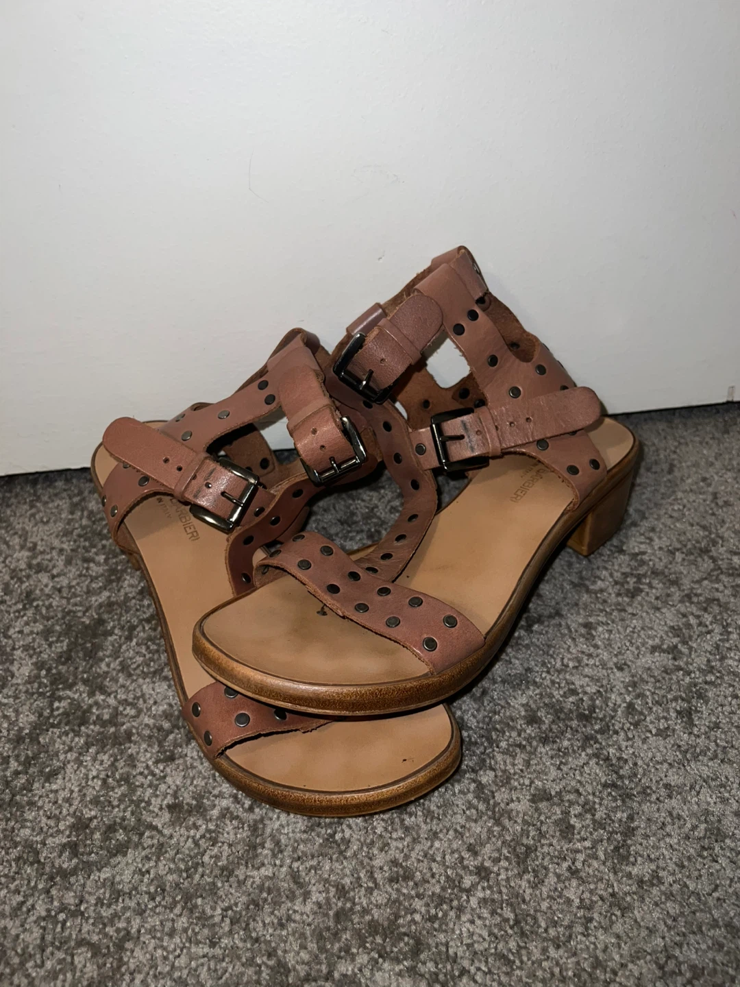 Brown Leather Studded Heeled Sandals - photo 3