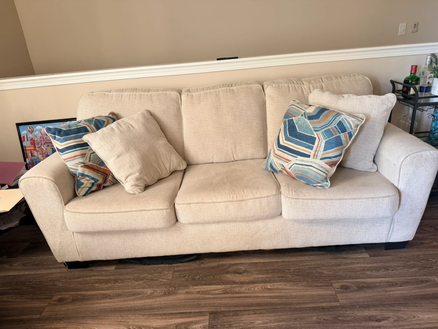 Cream Sofa with Decorative Pillows - photo 3