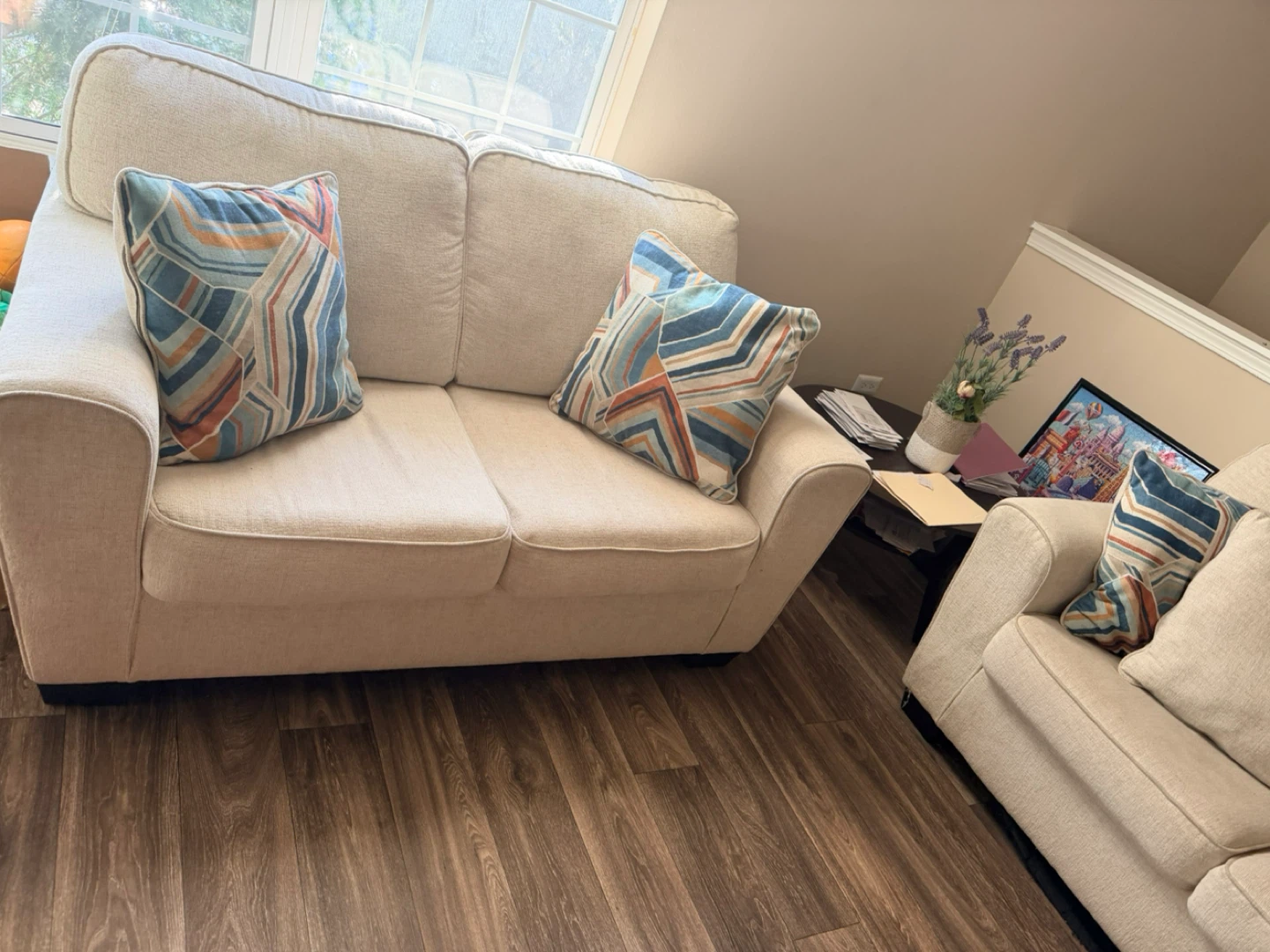 Cream Sofa with Decorative Pillows - photo 5