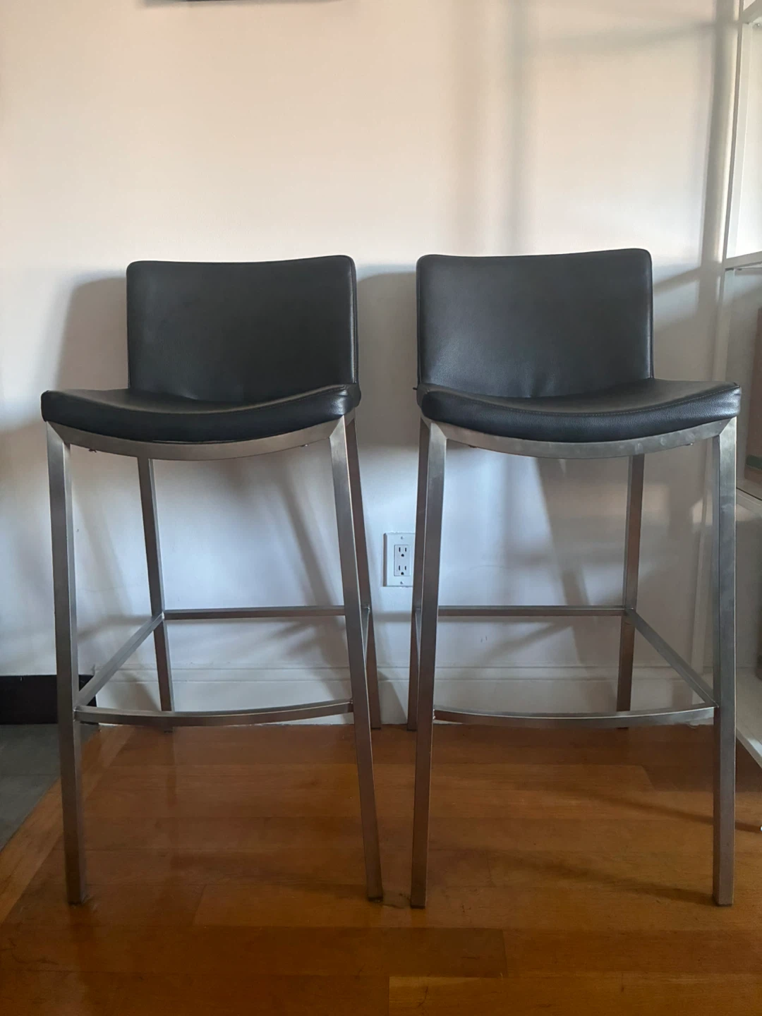 Faux Leather Bar Stools, Stainless Steel (Set of 2)