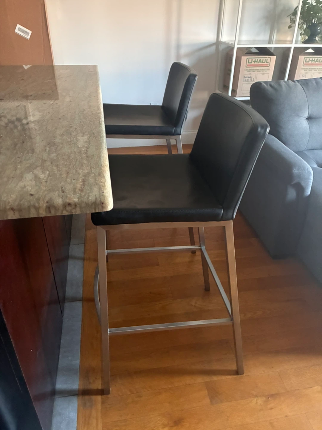 Faux Leather Bar Stools, Stainless Steel (Set of 2) - photo 4