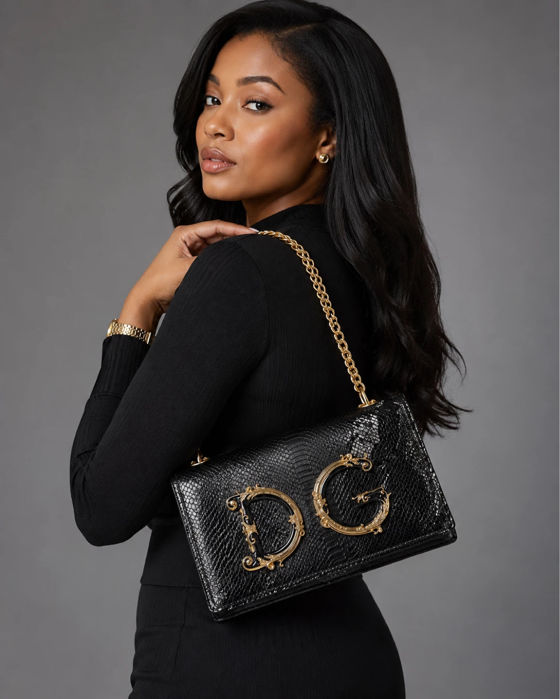 Quality Branded Black Snake Print Shoulder Bag - photo 2