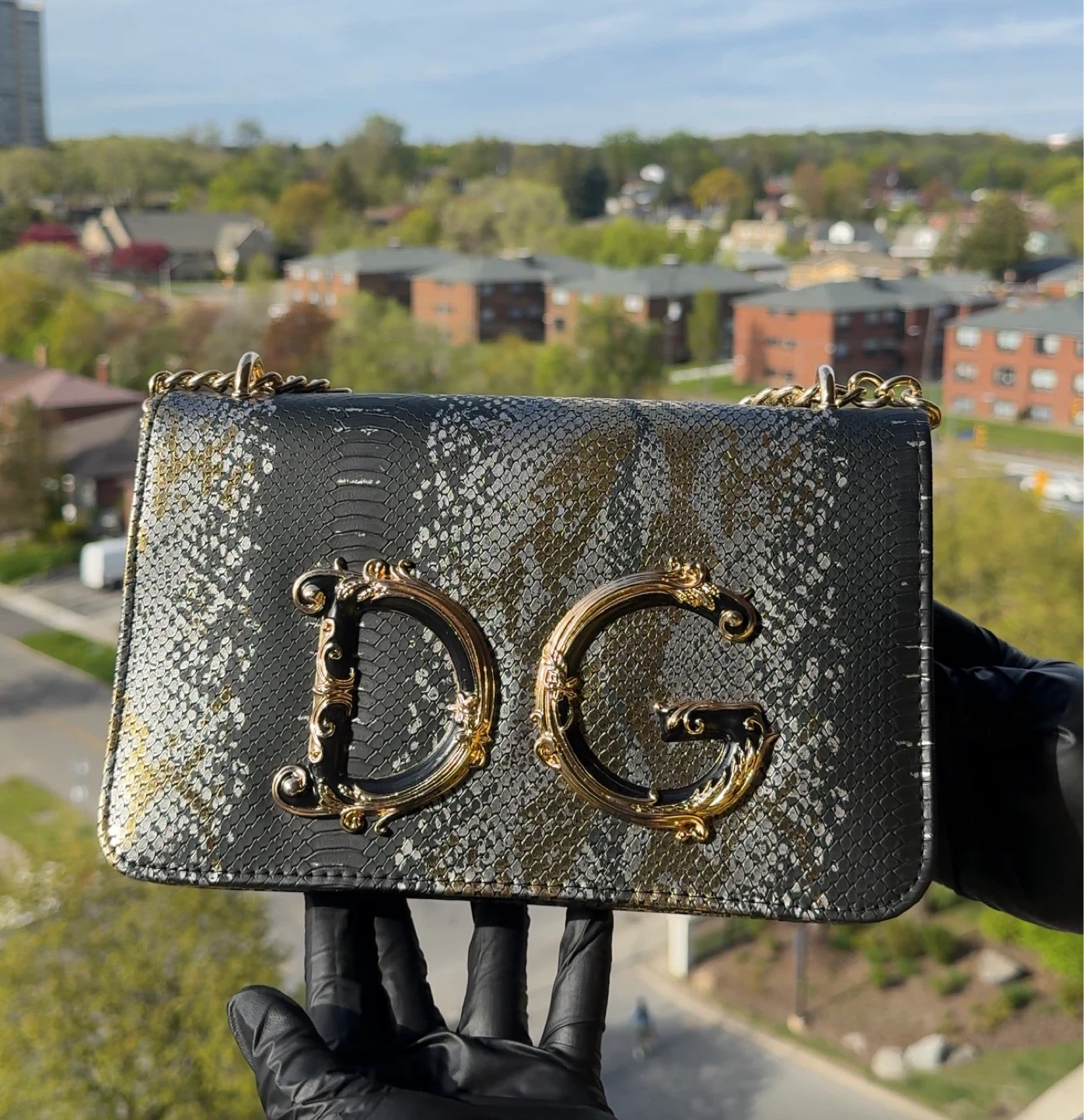 Quality Branded Black Snake Print Shoulder Bag