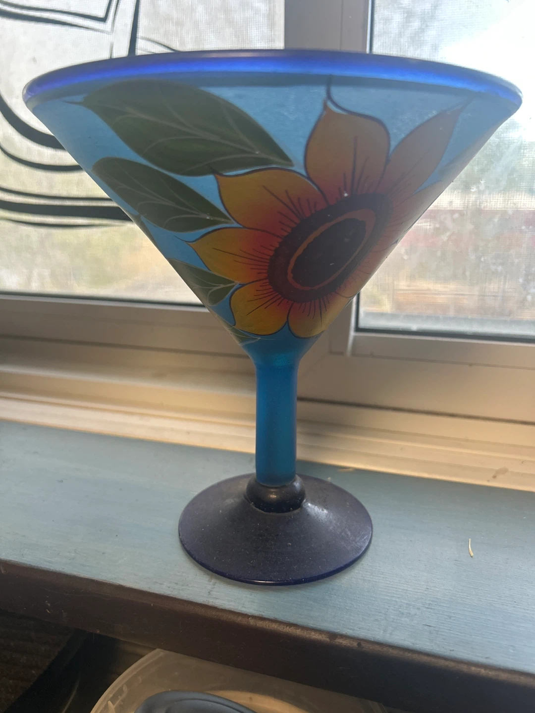 Hand-Painted Sunflower Martini Glass