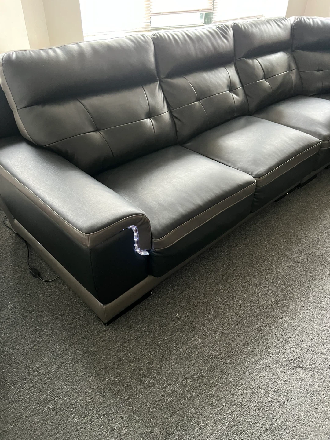 Black Sectional Sofa with LED Lights Built In Bluetooth Speaker - photo 2