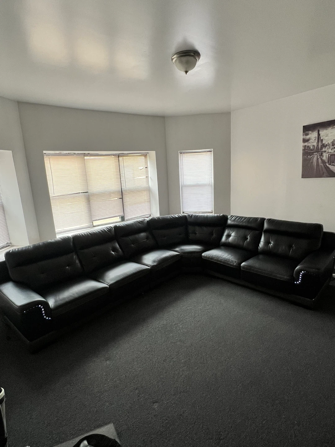 Black Sectional Sofa with LED Lights Built In Bluetooth Speaker