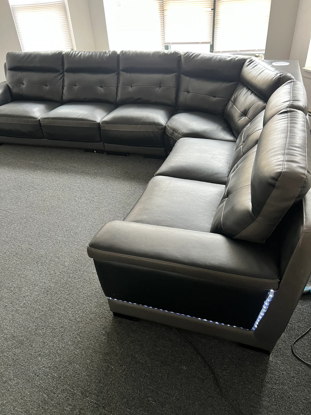 Black Sectional Sofa with LED Lights Built In Bluetooth Speaker - photo 3