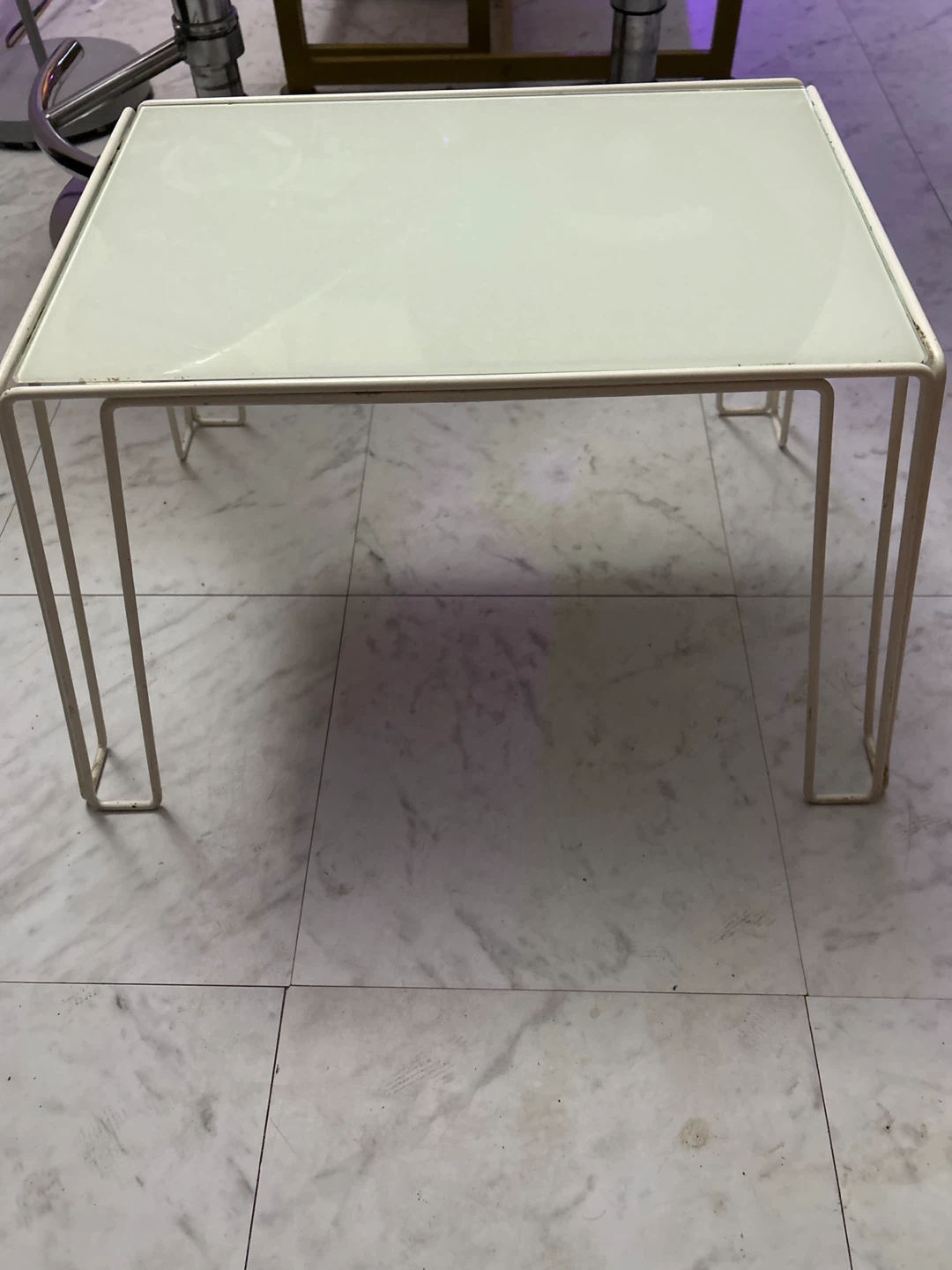 White Metal and Glass Side Table