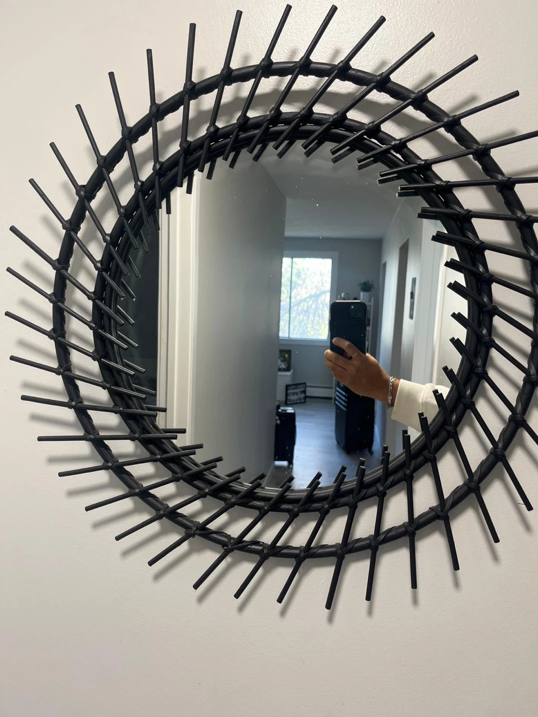 Black Rattan Sunburst Wall Mirror