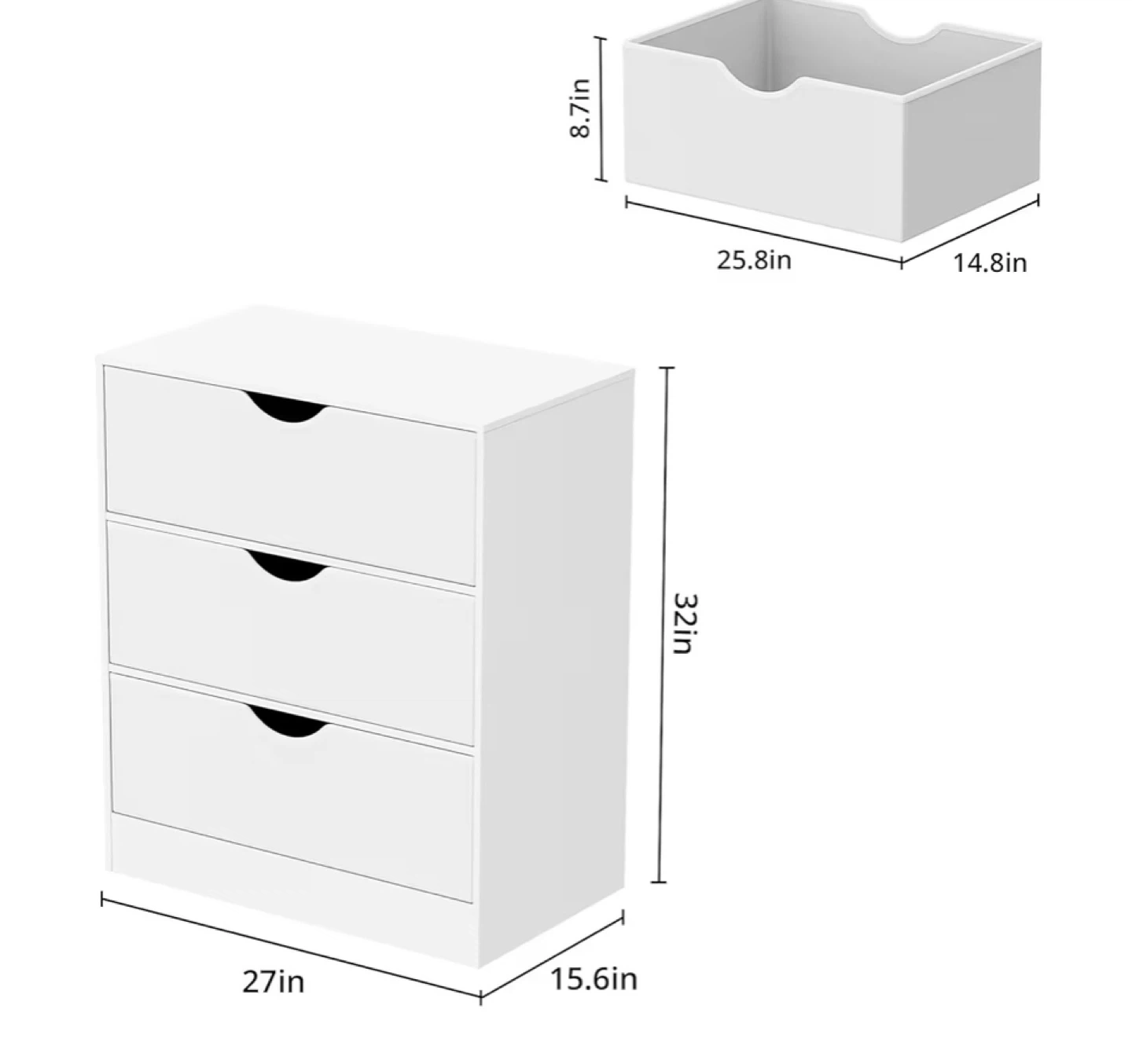 White 3-Drawer Chest Dresser/Shelf