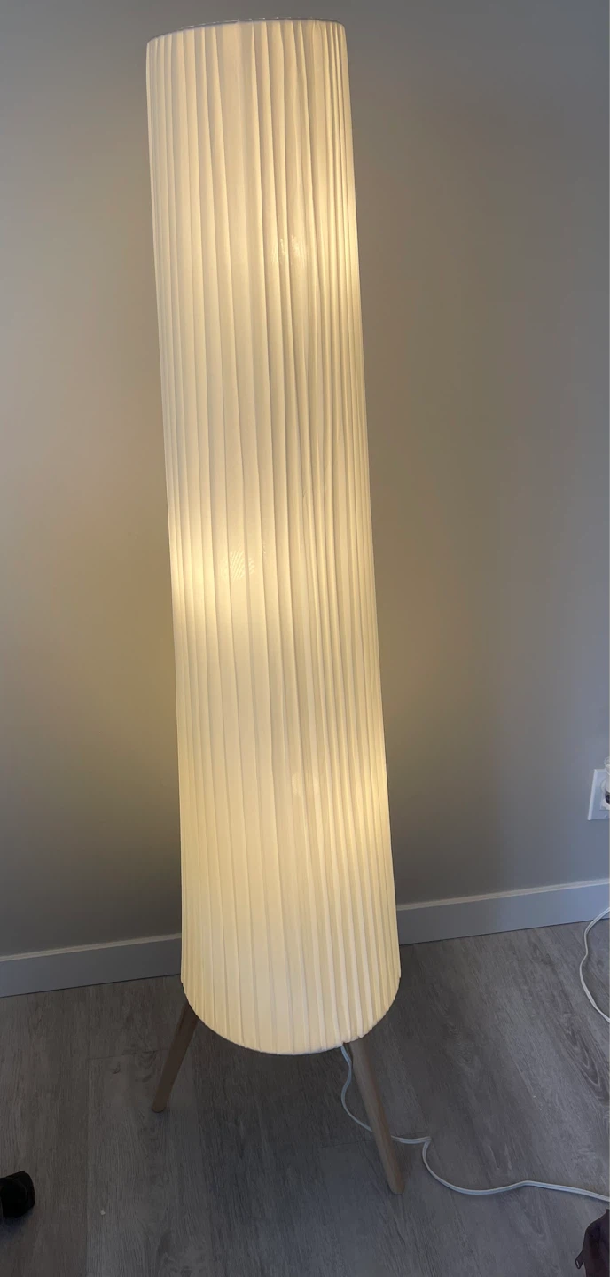 White Pleated Floor Lamp with Wood Legs