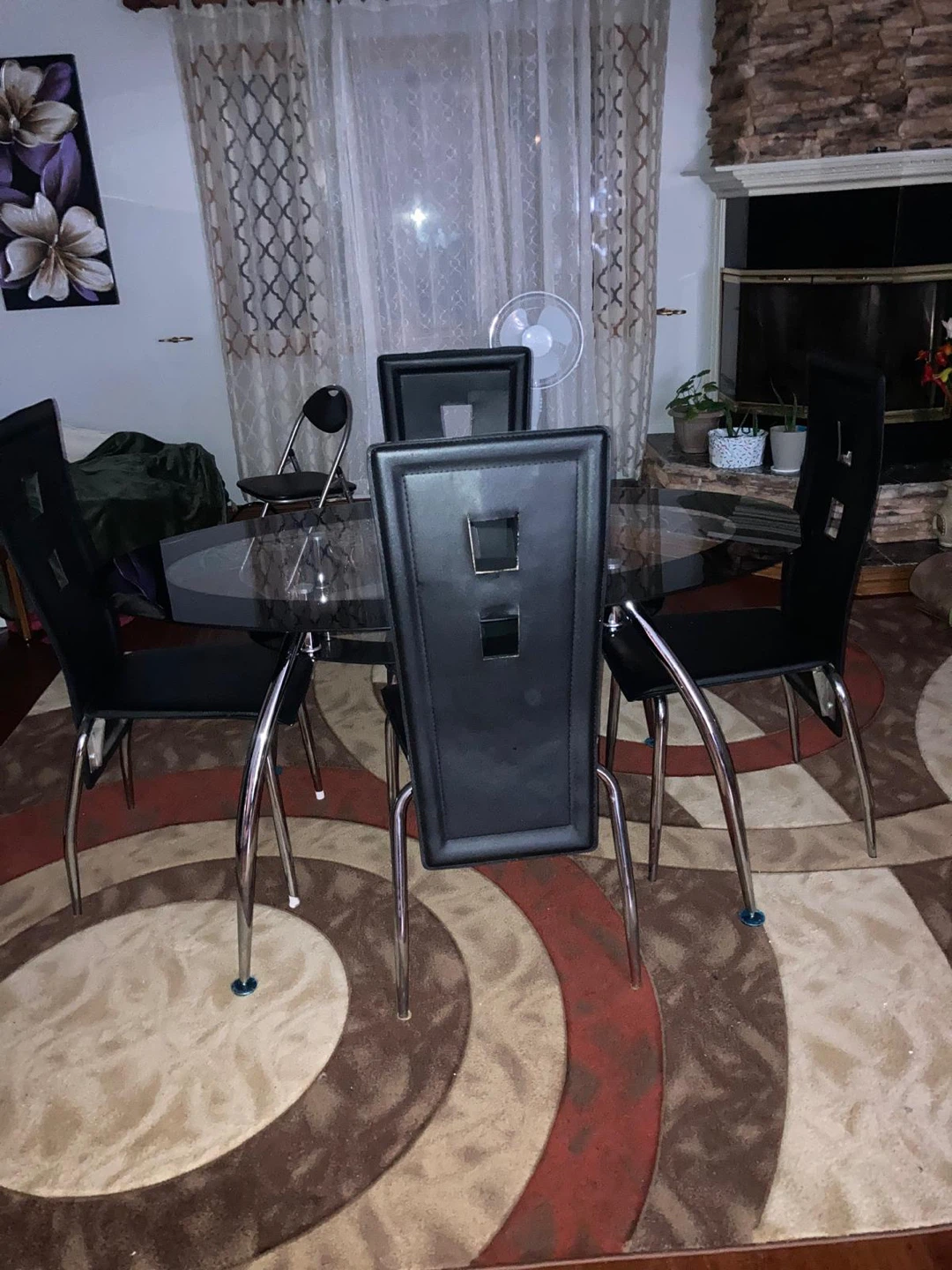 Glass Dining Table with 4 Black Chairs
