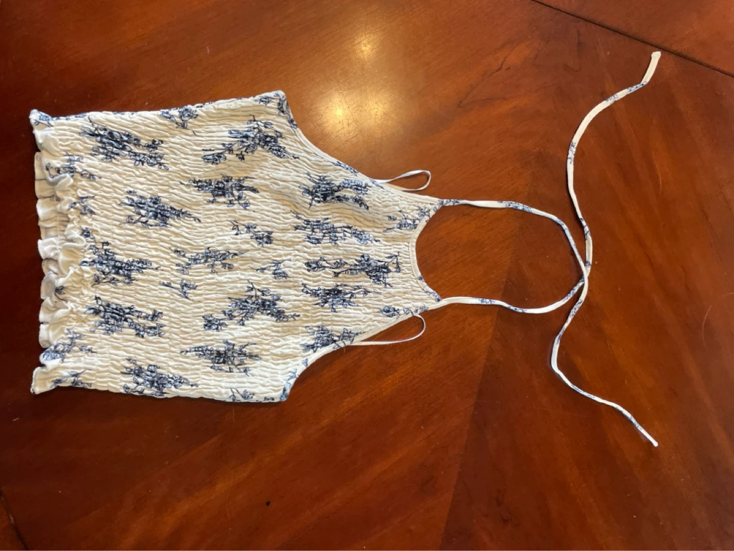 Topshop Smocked Halter Top - Blue Floral Print - Size US 2