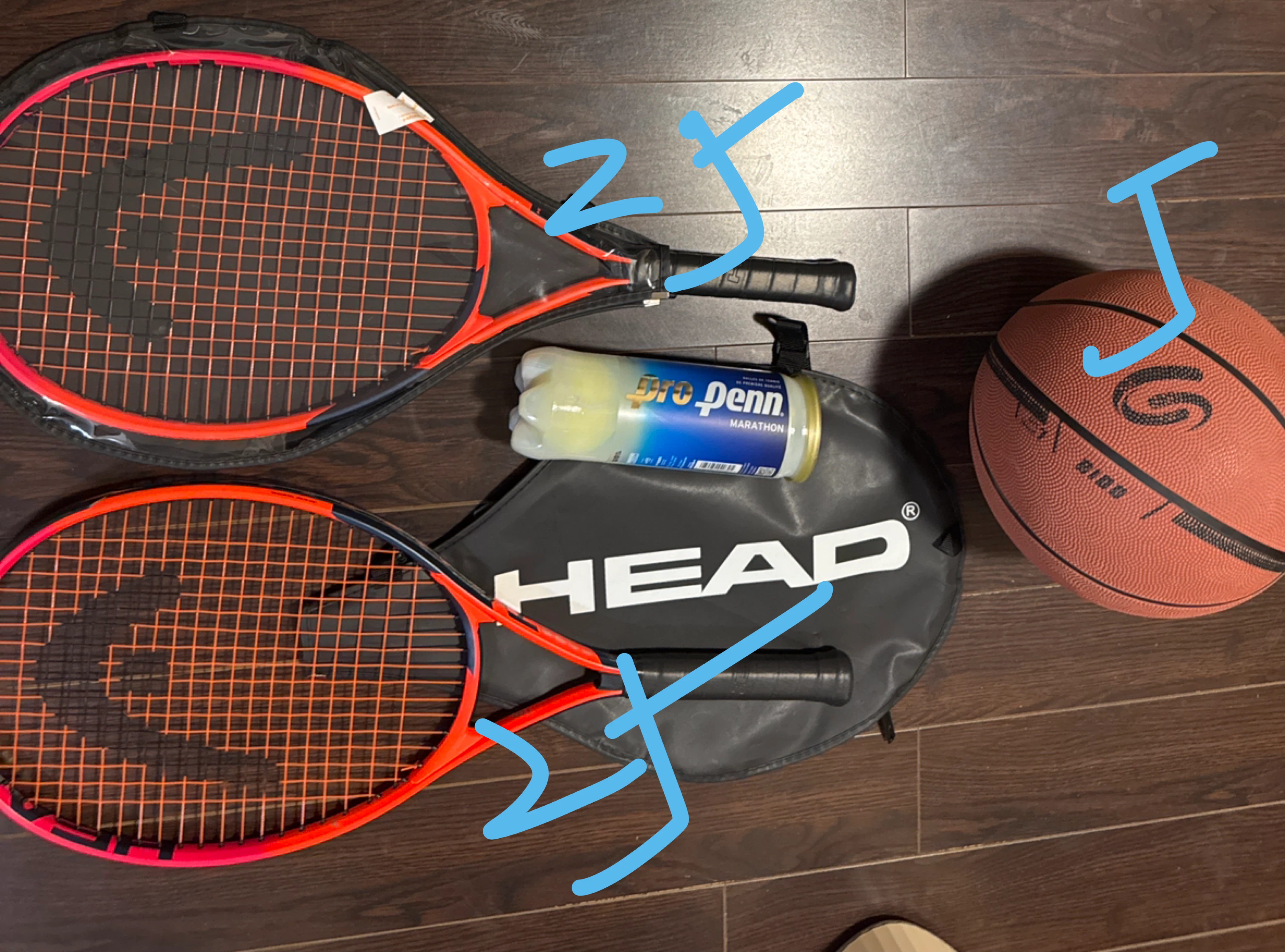 Yonex Badminton Rackets (2) and Head Tennis Rackets (2)