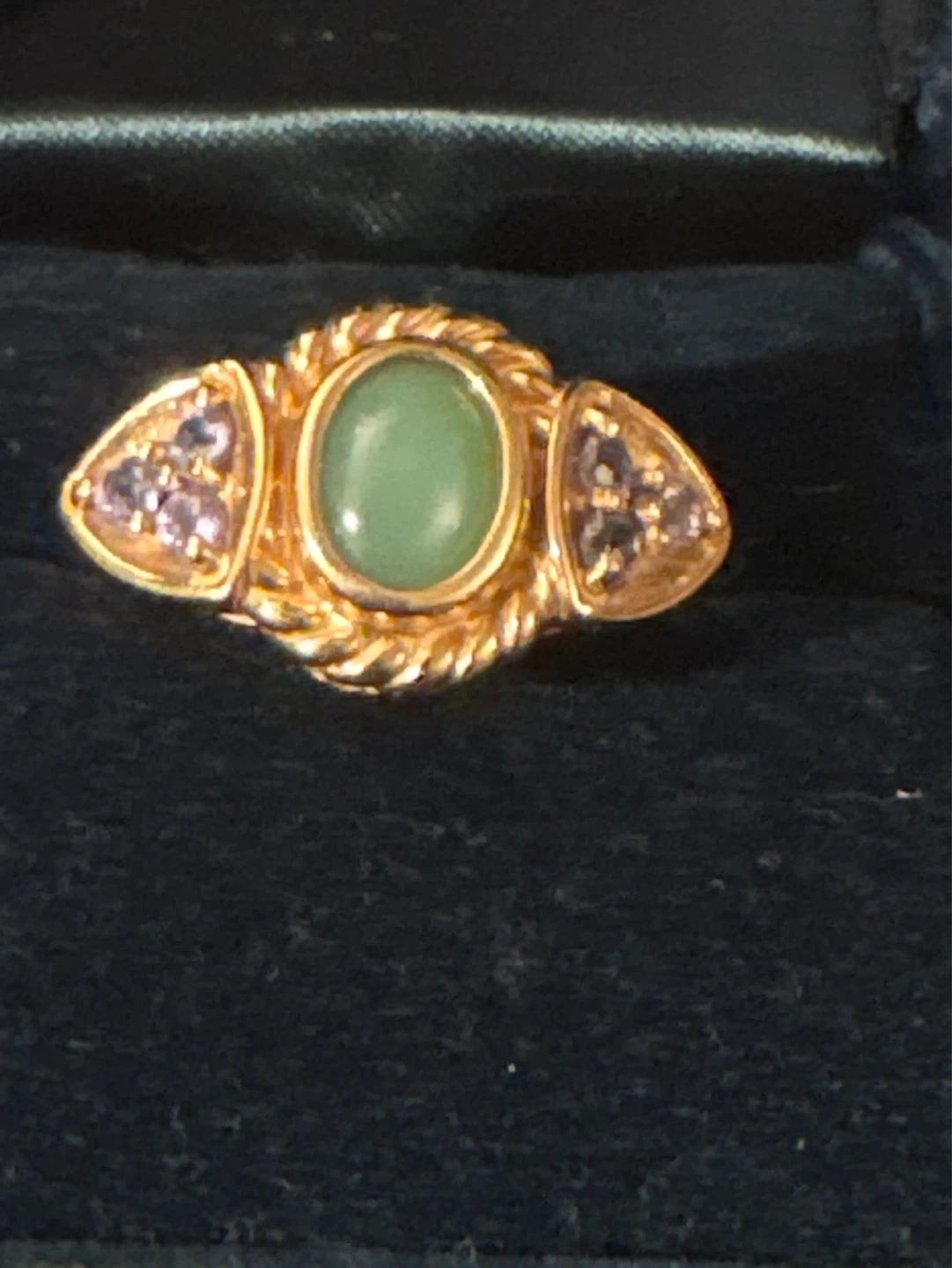 10K Gold Ring with Green Stone and Accent Stones