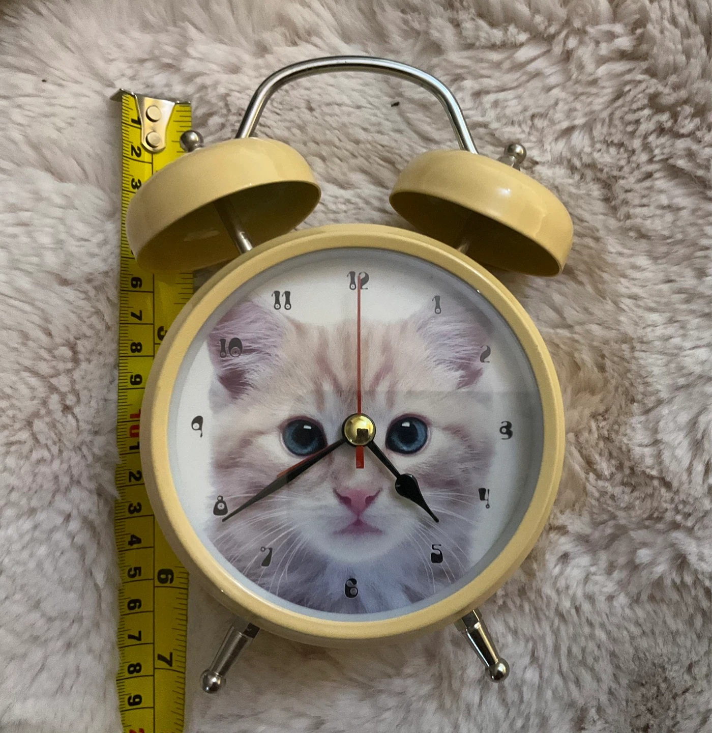 Yellow Twin Bell Alarm Clock with Cute Kitten Face - photo 3