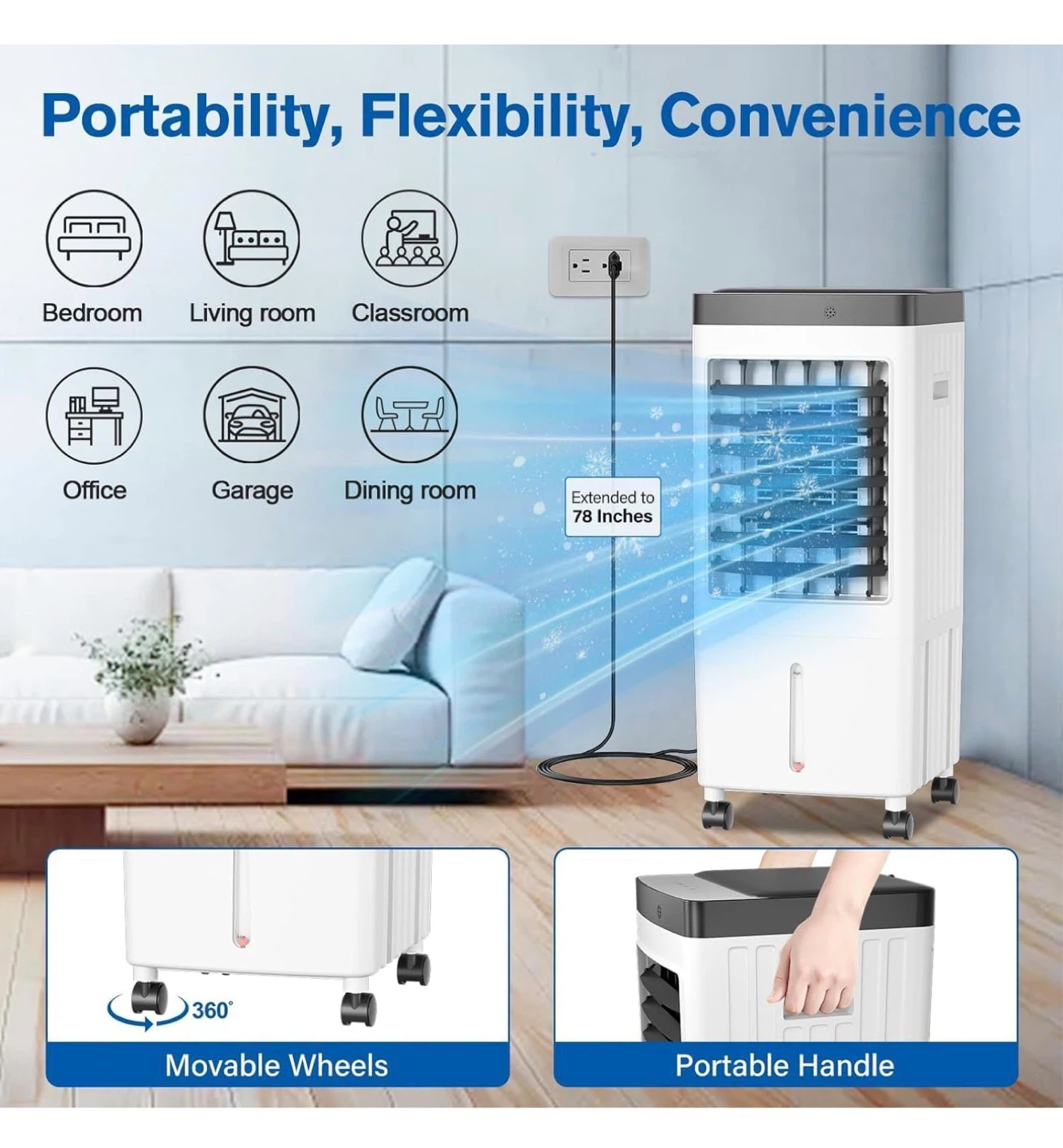 Portable Air Conditioner Cooler  3 Gal Water Tank 6 Ice PK S6C - photo 3