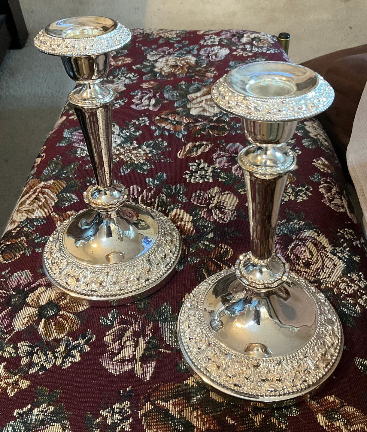 Set of 2 Ornate Silver-plated Candlesticks