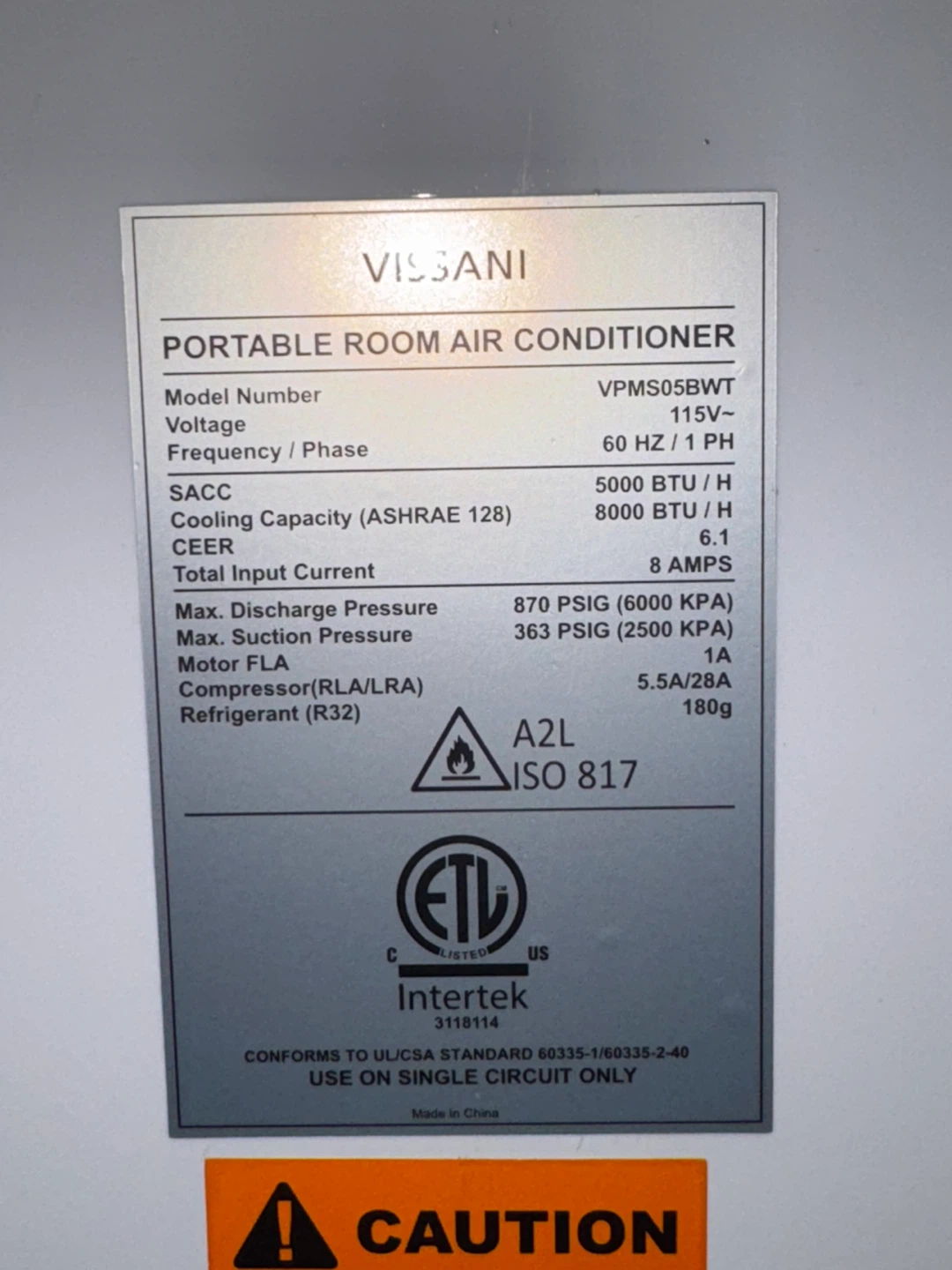 VISSANI Portable Room Air Conditioner VPMS05BWT - photo 3