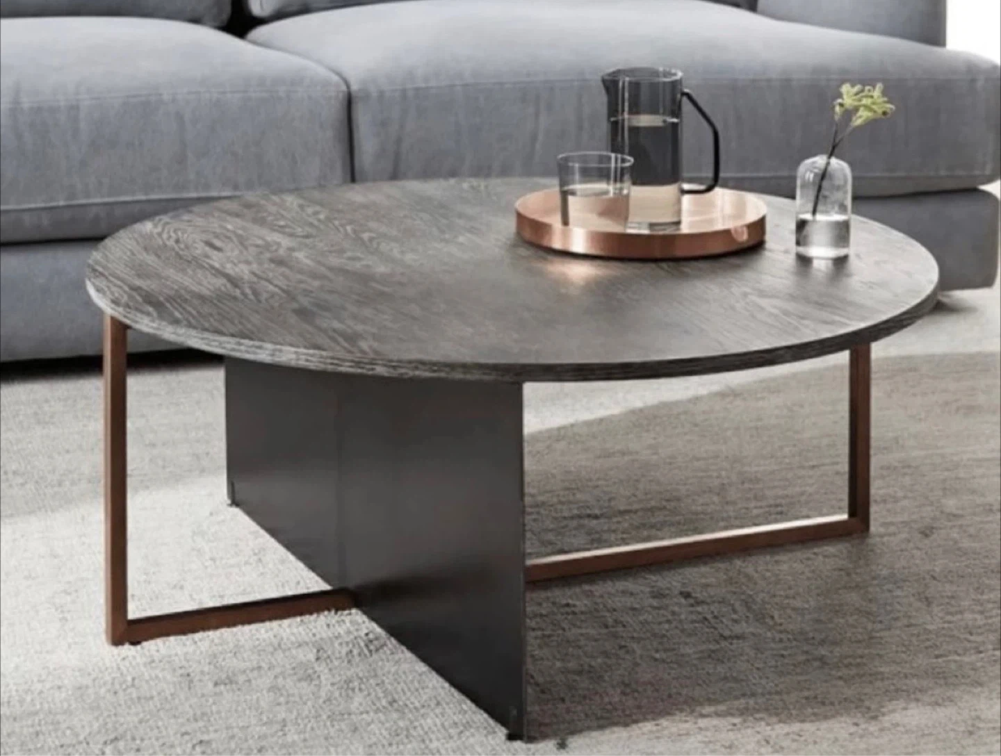 West Elm Wood Round Coffee Table with Metal Base (46")
