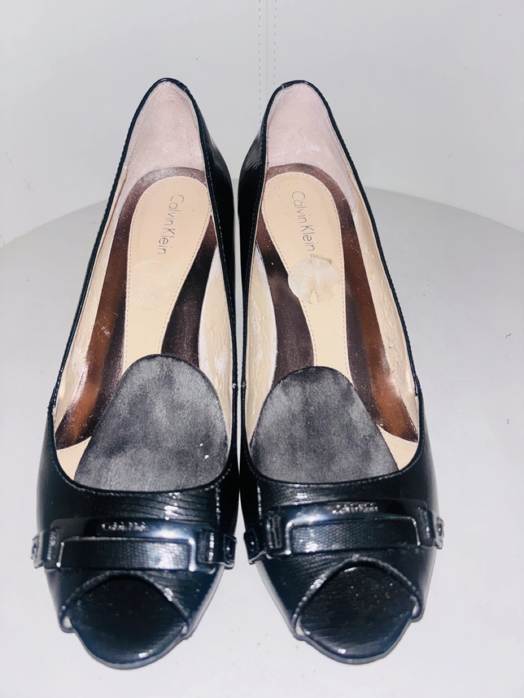 Calvin Klein Black Patent Peep Toe Heels - photo 2