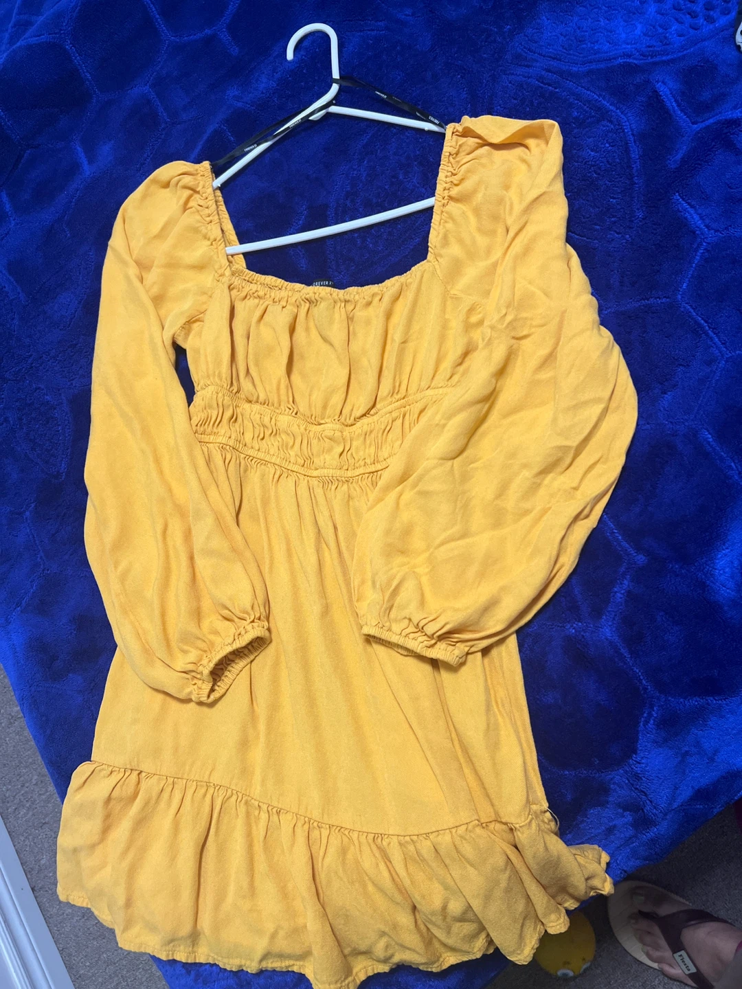 Yellow Square Neck Smocked Dress