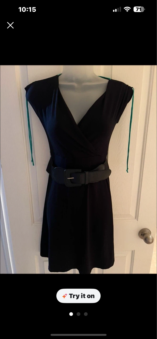 Black Wrap Dress with Teal Accents - Size XS/TP