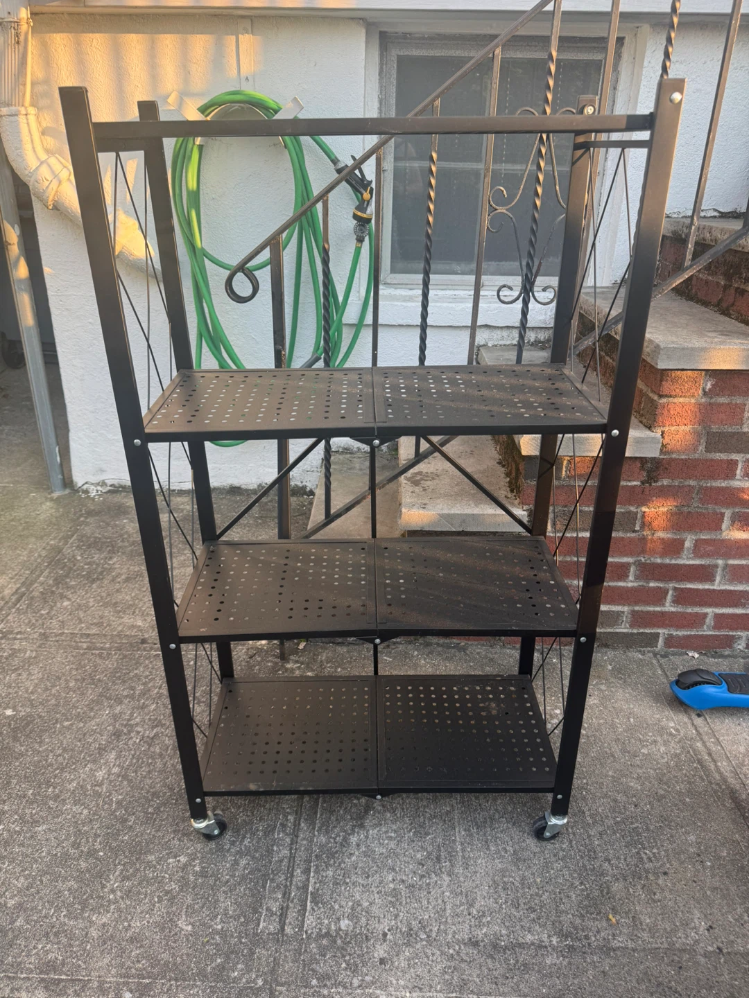 Folding Black 4-Tier Metal Rolling Shelf Unit (See Description)
