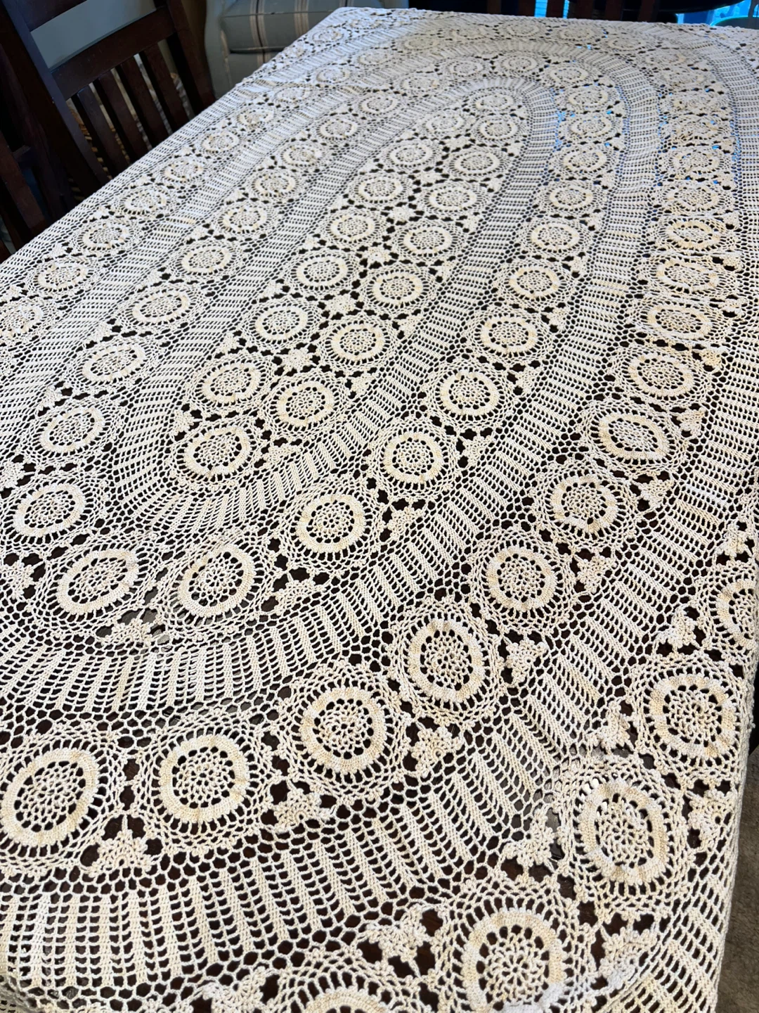 Vintage Handmade Crochet Tablecloth