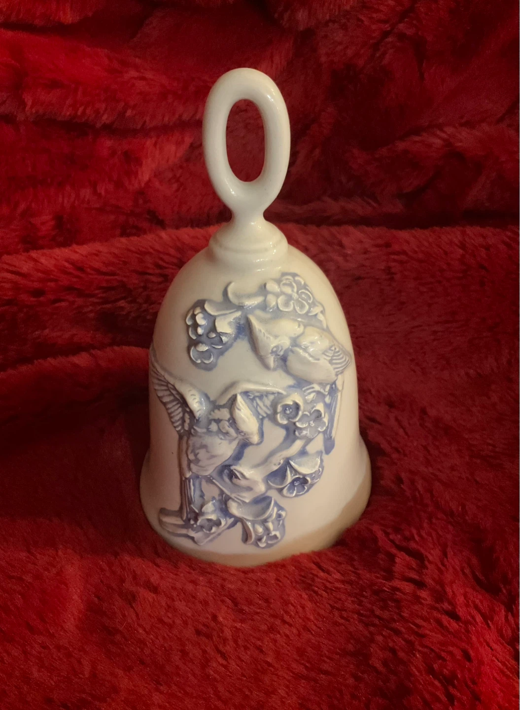White Ceramic Bell with Blue Birds
