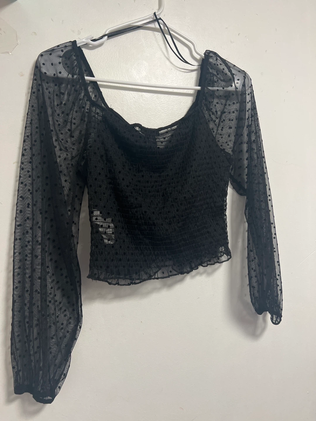 U2B Black Polka Dot Mesh Long Sleeve Top - photo 3